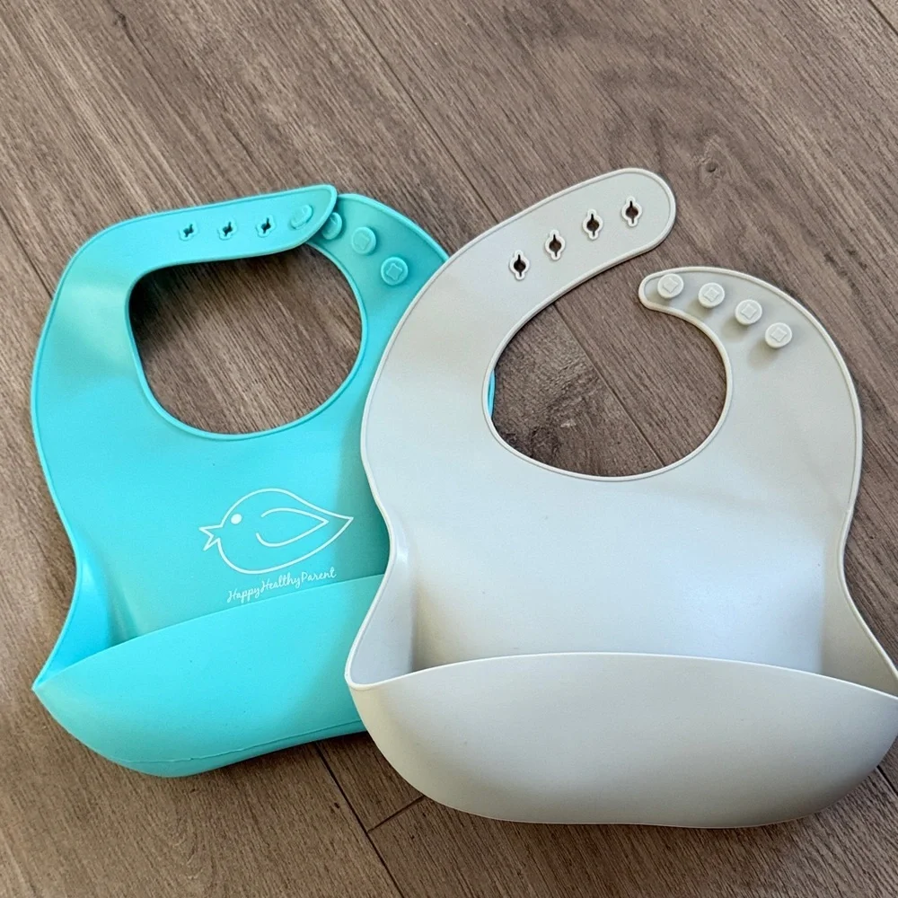 Silicone Baby Bibs - Aqua and Gray